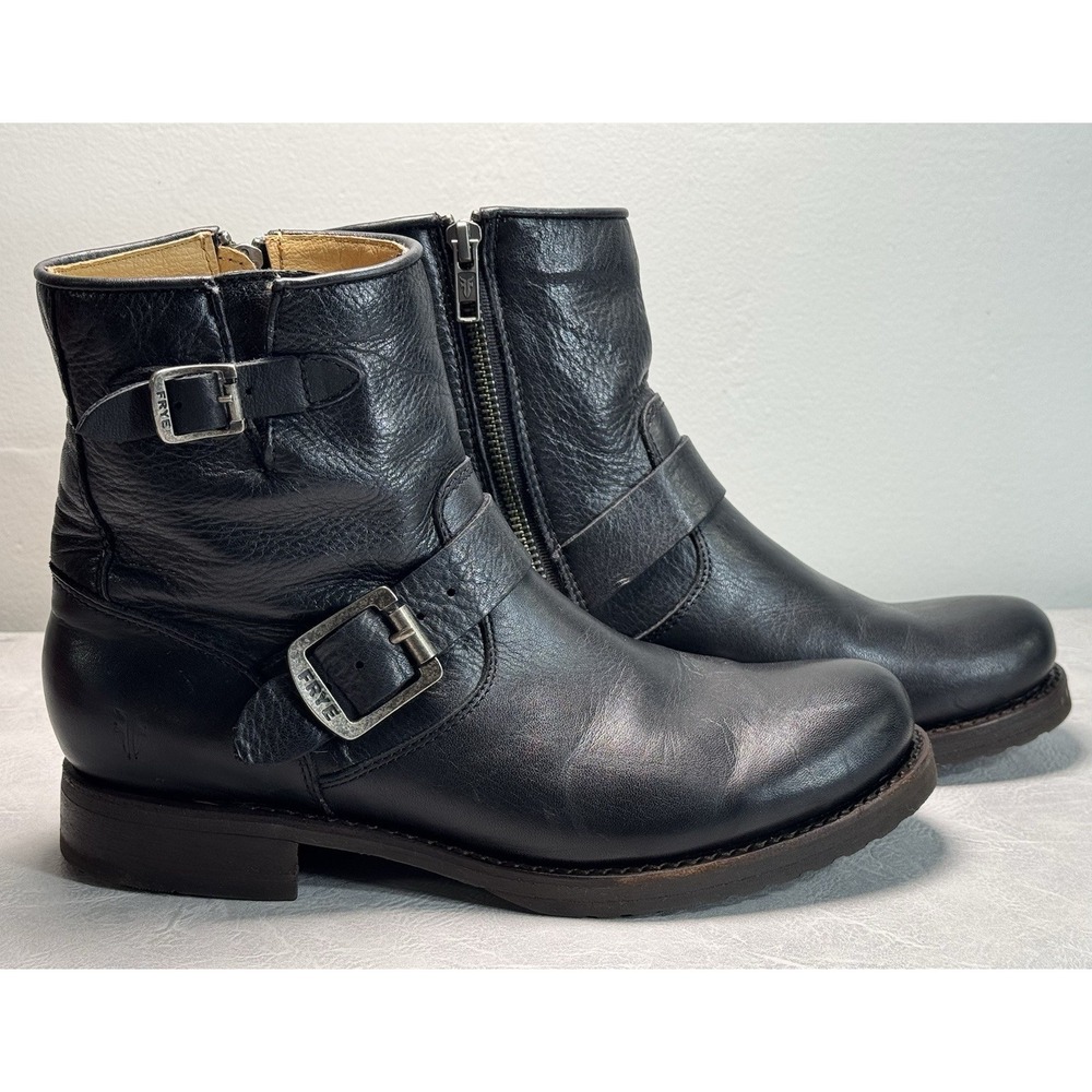 Frye Harness Engineer Boots Womens 8 Black Leather Ankle Buckle Moto